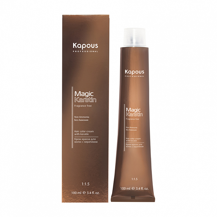 картинка Kapous Professional 100 мл, Кератин крем-краска для волос NA 7.3 блондин золотистый "Non Ammonia" серии "Magic Keratin" Fragrance free от магазина El Corazon
