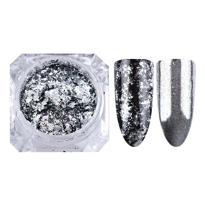 картинка Пигмент для дизайна ногтей или для втирки серебро, хлопья, с аппликатором от магазина El Corazon