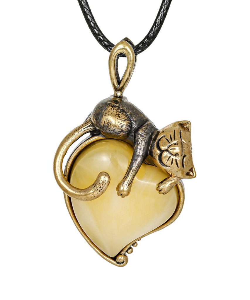 картинка Подвеска Кот Сердечный 3418.5-Б, белый от магазина El Corazon