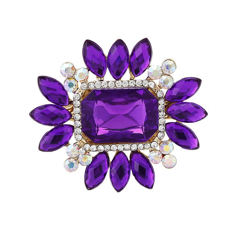 картинка Брошь 03 Цветок с фиолетовыми и белыми стразами и кристаллами от магазина El Corazon
