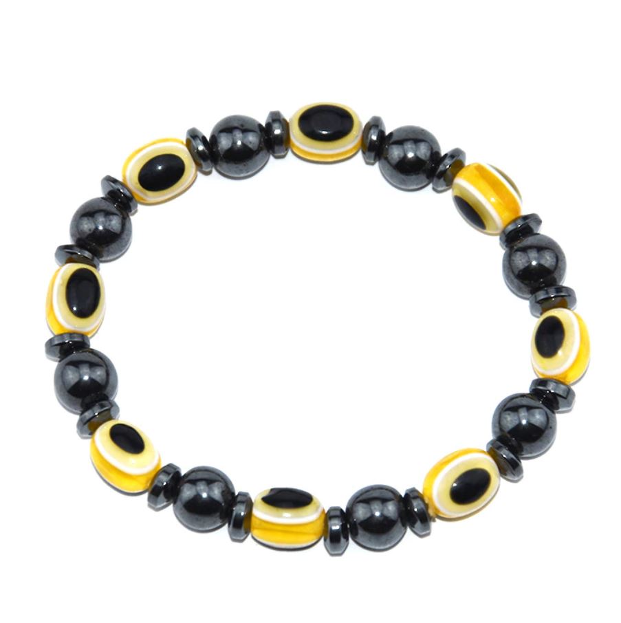 картинка Черный магнитный браслет для похудения с желтыми камнями от магазина El Corazon