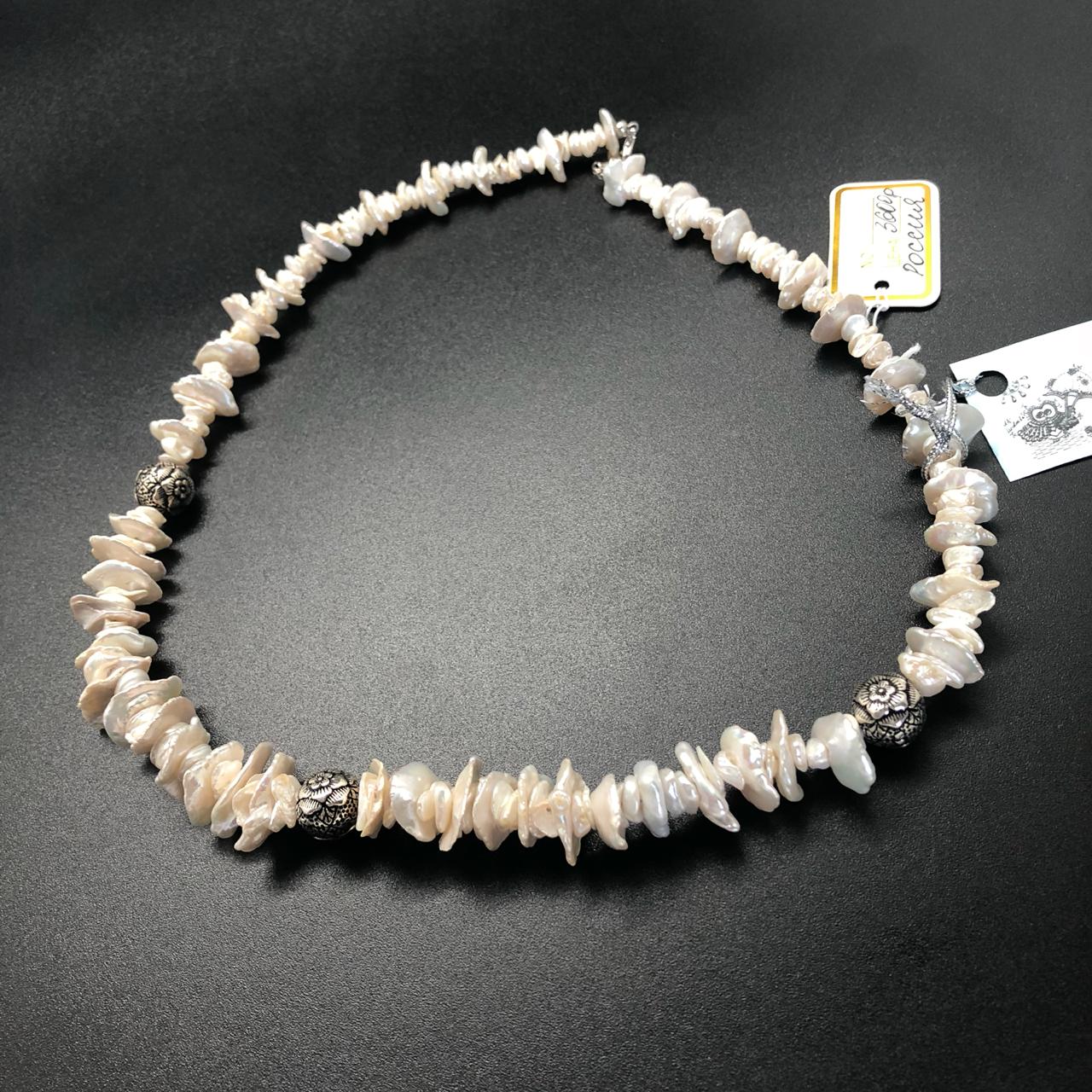 картинка Ожерелье из Жемчуга Барокко с посеребренной авторской фурнитурой 48 см от магазина El Corazon