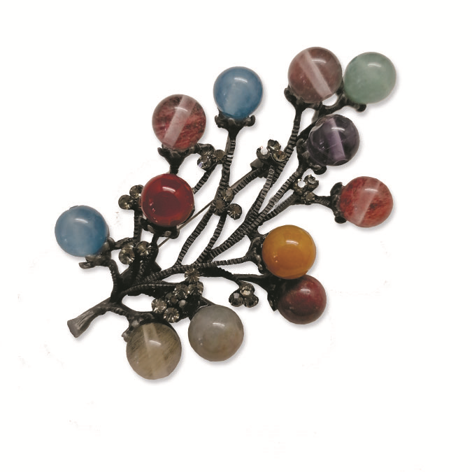 картинка Брошь  "Веточка с ягодками"  из разных натуральных камней Брошь06 от магазина El Corazon