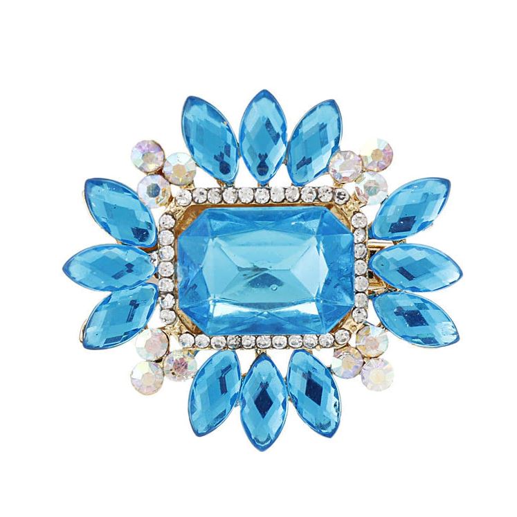 картинка Брошь Цветок 02 с голубыми и белыми стразами и кристаллами от магазина El Corazon