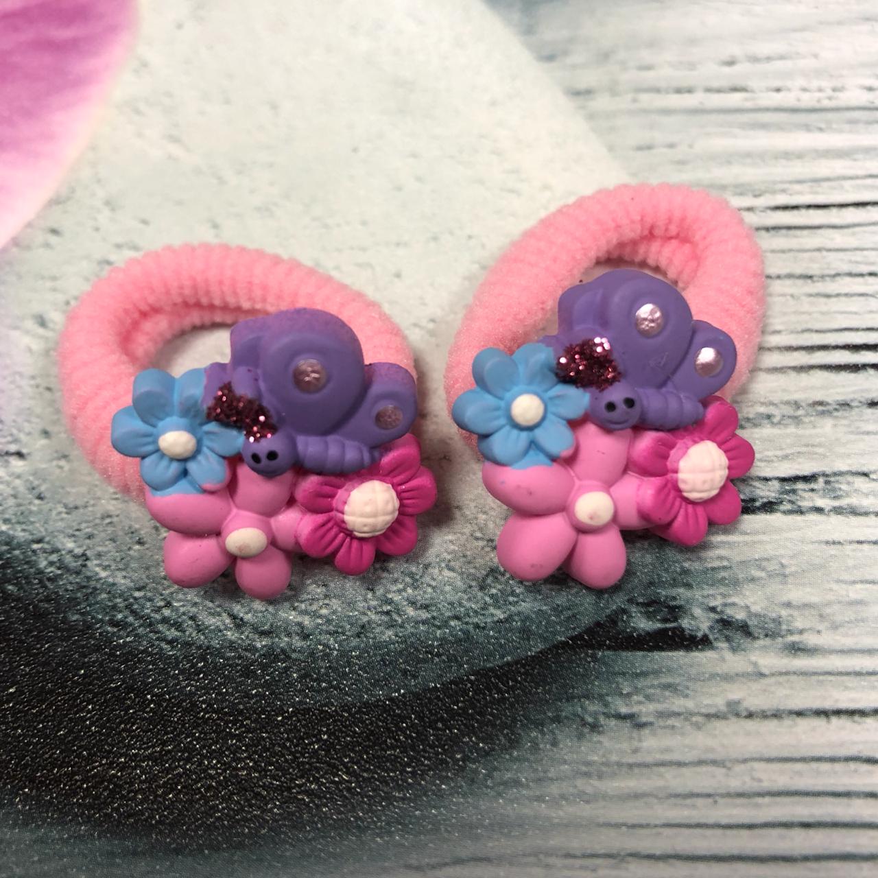 картинка Набор из двух резинок для волос Бабочка с цветами, розовый от магазина El Corazon