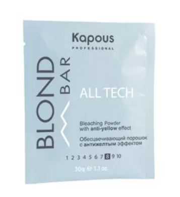 картинка Обесцвечивающий порошок «All tech» с антижелтым эффектом серии “Blond Bar” Kapous, 30 г от магазина El Corazon