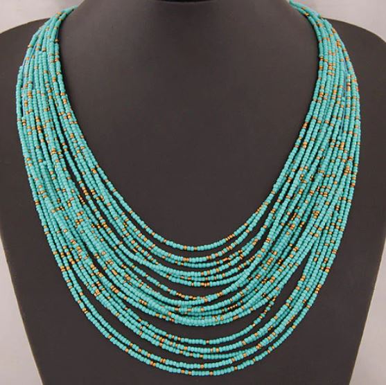 картинка Многослойное ожерелье из бисера, голубое  от магазина El Corazon