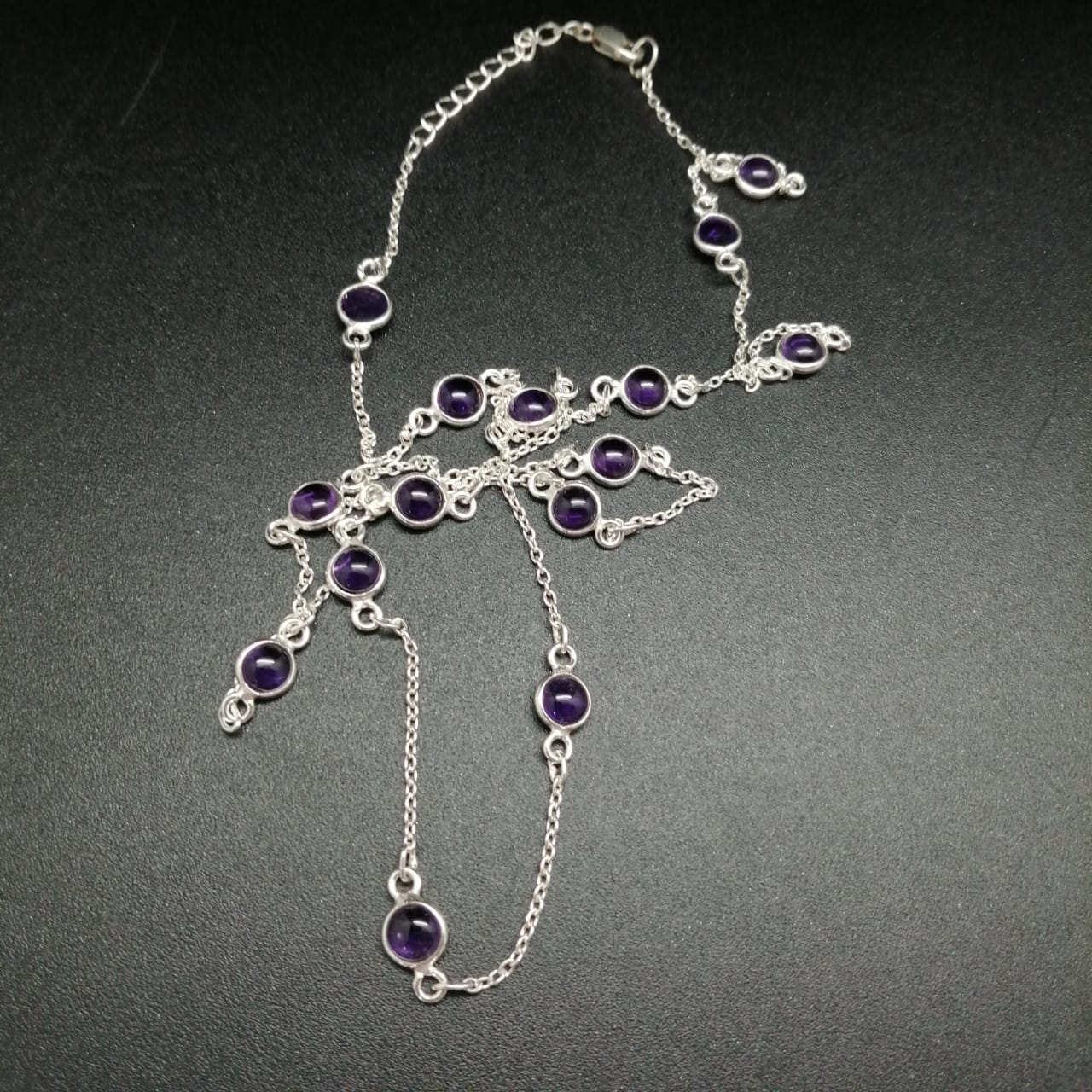 картинка Ожерелье из серебряных цепочек и камня Аметист 63 см от магазина El Corazon
