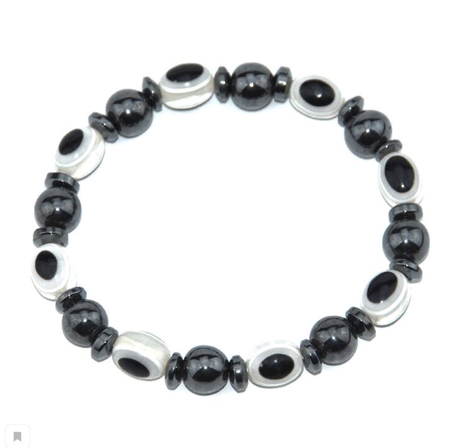 картинка Черный магнитный браслет для похудения с белыми камнями от магазина El Corazon