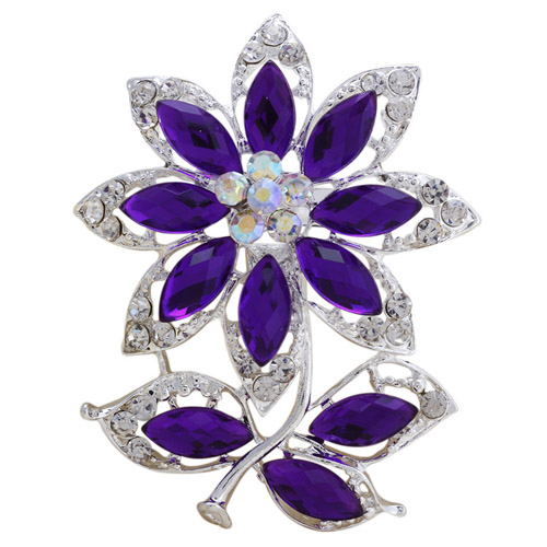 картинка Брошь 02 Цветок с фиолетовыми и белыми стразами и кристаллами  от магазина El Corazon