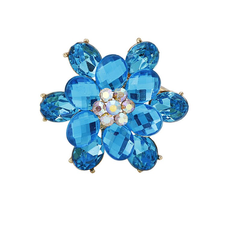 картинка Брошь Цветок 03 с голубыми и белыми стразами и кристаллами от магазина El Corazon