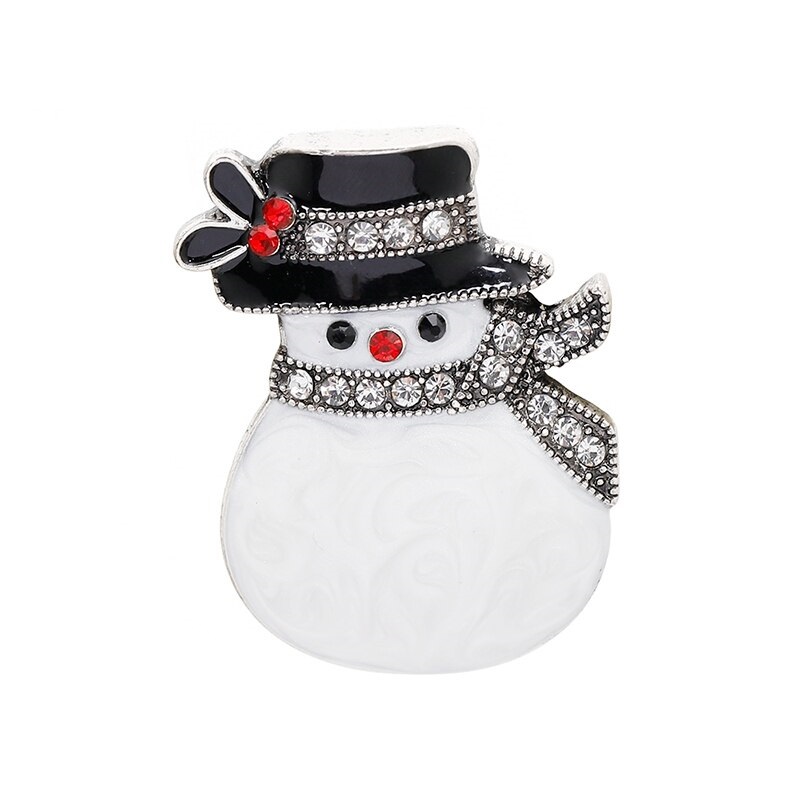 картинка Брошь Снеговик в черной шляпе со стразами от магазина El Corazon