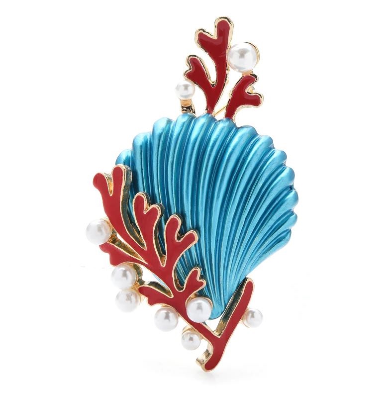 картинка Брошь голубая морская раковина в кораллах  от магазина El Corazon