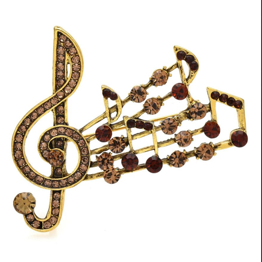 картинка Брошь Скрипичный ключ с нотами золотой BR0426 от магазина El Corazon