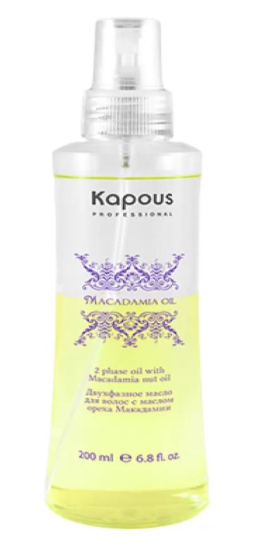 картинка Kapous Professional 200 мл, Двухфазное масло для волос с маслом ореха макадамии серии «Macadamia Oil» Kapous, 200 мл от магазина El Corazon