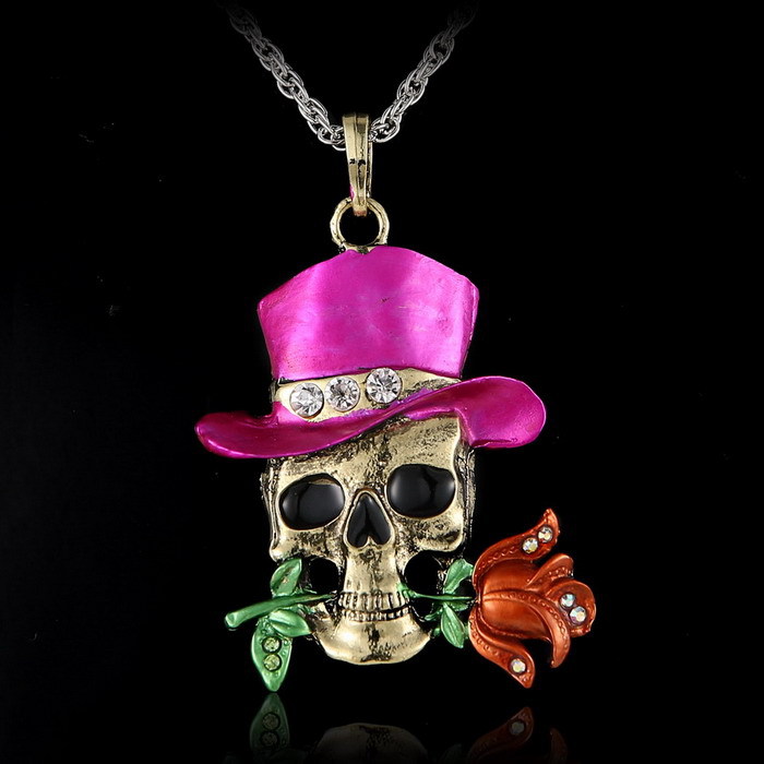 картинка Подвеска Череп в розовой шляпе со стразами от магазина El Corazon